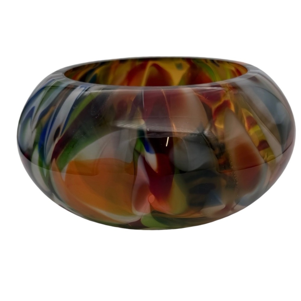 Sasaki Handcrafted Art Glass Bowl Multicolor Confetti Swirl Round 8 Inch MCM